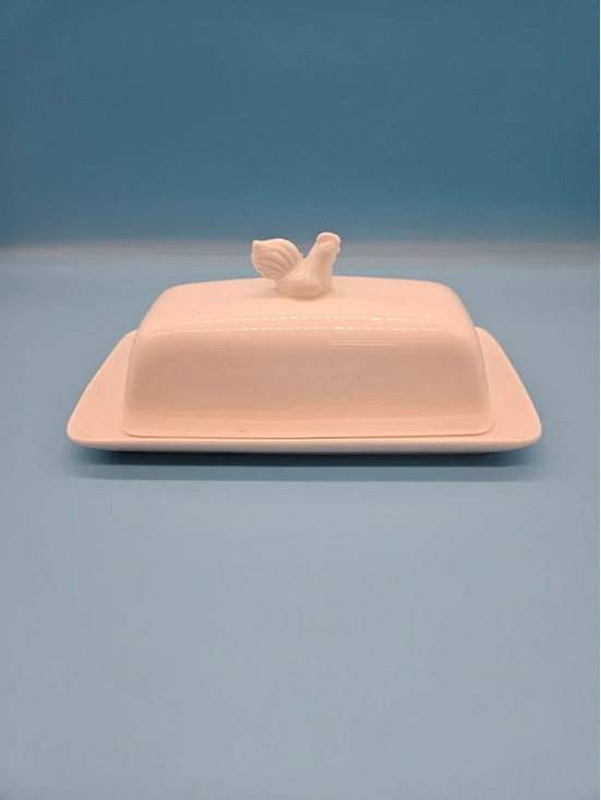 At Home Other - White Ceramic Rooster Covered Butter Dish